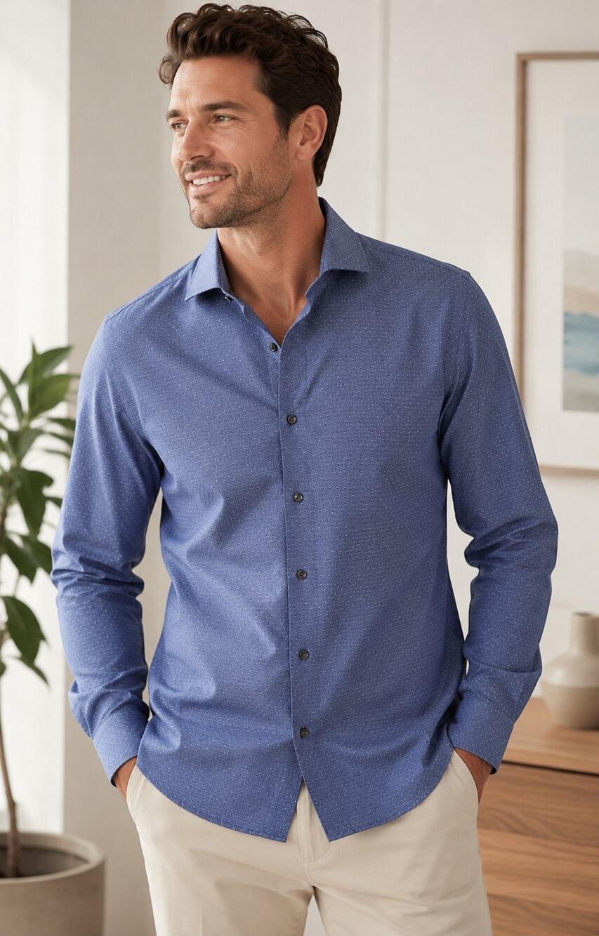 Nordstrom Rack Men XL Dress Shirt Blue Micro Print Trim Fit Cotton 17.5 34/35